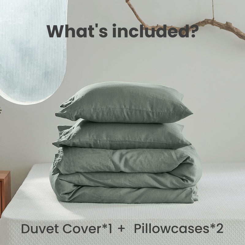 Simple&Opulence 100% Linen Duvet Cover Set 3pcs with Coconut Button Closure Natural French Washed Flax Solid Color Soft Breathable Farmhouse Bedding - Cushing Green, King Size - Image 4